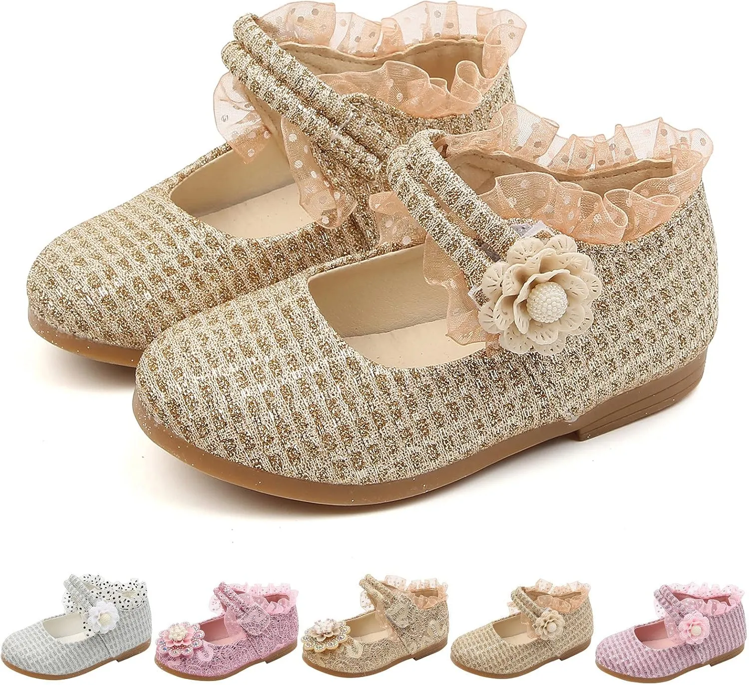 1-6Years Toddler/Little Kid Girl's Dress Shoes Mary Jane Ballet Flats Ballerina Flat Shoes for Wedding Party School