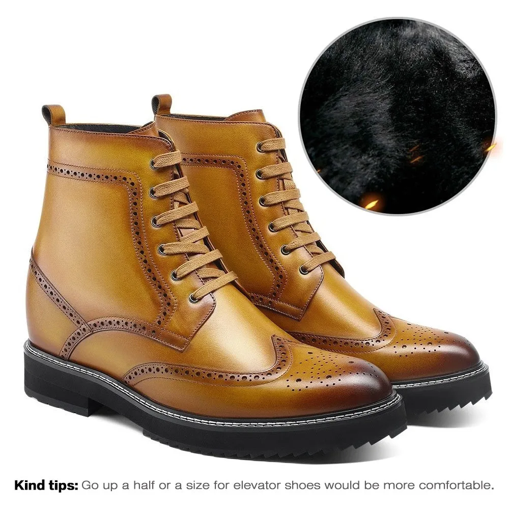 10 CM/3.94 Inches CMR CHAMARIPA Height Increasing Boots for Men - Stylish Brown Brogue Boots to Boost Your Height