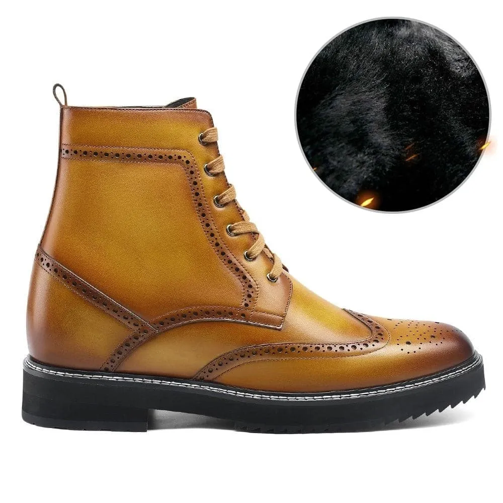 10 CM/3.94 Inches CMR CHAMARIPA Height Increasing Boots for Men - Stylish Brown Brogue Boots to Boost Your Height