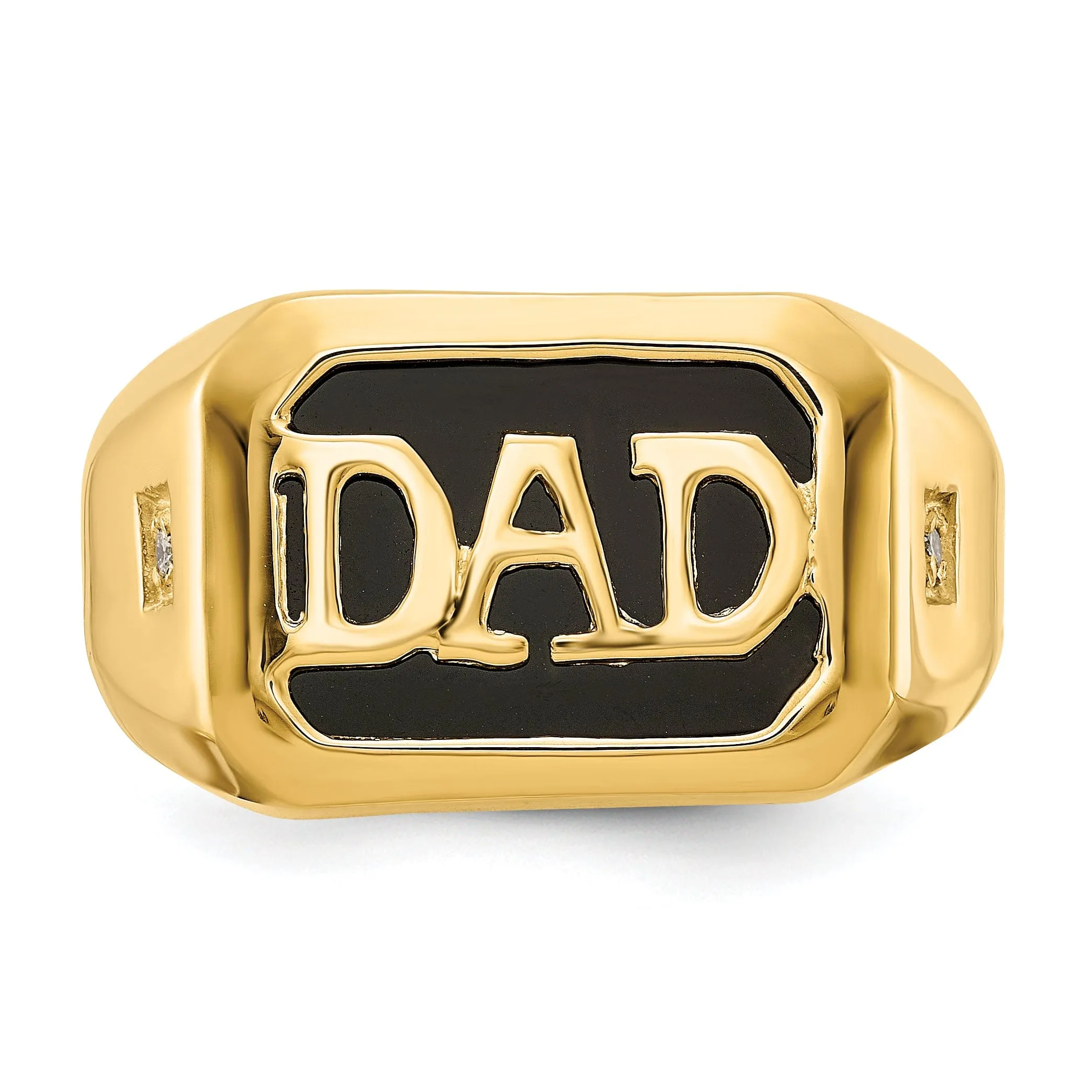 14k Yellow Gold Men's .02ct. Diamond Onyx Dad Ring