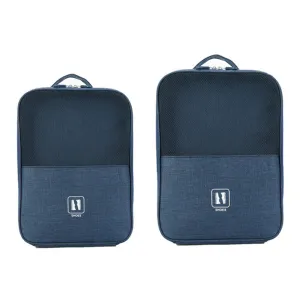 2-Pack Set Travel Environmental Water Resistant Shoe Pouches Portable Storage Bags Navy