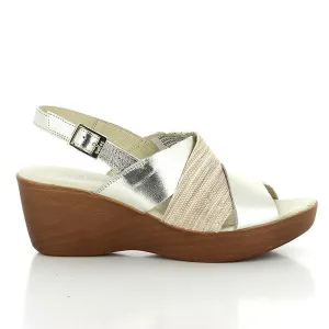 24 Hrs 23301 Silver & Beige Slingback Wedges