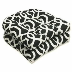 2pc Geometric Outdoor Wicker Seat Cushions Black/White - Pillow Perfect