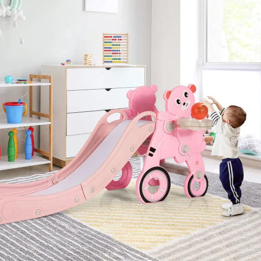 4-in-1 Foldable Baby Slide Toddler Climber Slide PlaySet with Ball-Pink
