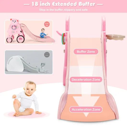 4-in-1 Foldable Baby Slide Toddler Climber Slide PlaySet with Ball-Pink