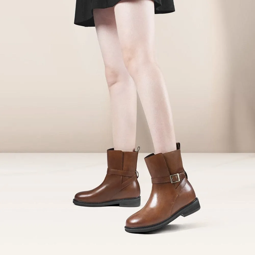 6 CM / 2.36 Inches CMR CHAMARIPA Height Increasing Shoes - Women's Brown Leather Wedge Elevator Boots
