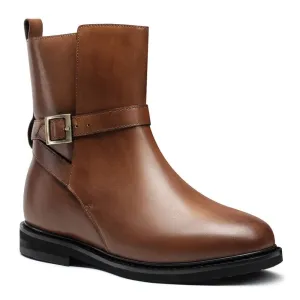 6 CM / 2.36 Inches CMR CHAMARIPA Height Increasing Shoes - Women's Brown Leather Wedge Elevator Boots