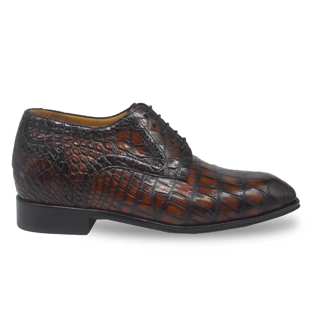 7 CM / 2.76 Inches CMR CHAMARIPA Men’s Height Increasing Alligator Leather Derby Shoes – Elegant Handcrafted Lift Shoes