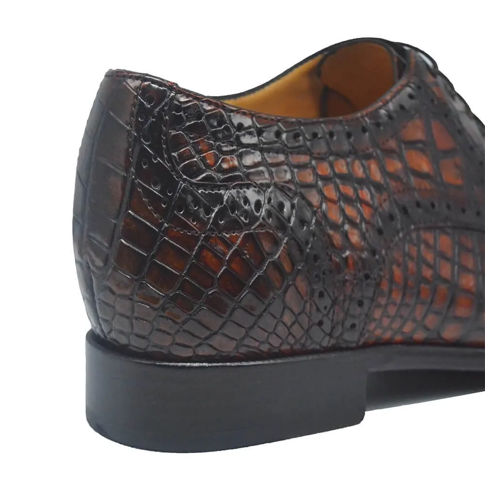 7 CM / 2.76 Inches CMR CHAMARIPA Men’s Height Increasing Alligator Leather Derby Shoes – Elegant Handcrafted Lift Shoes