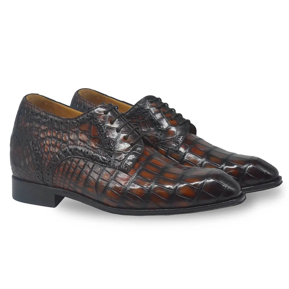 7 CM / 2.76 Inches CMR CHAMARIPA Men’s Height Increasing Alligator Leather Derby Shoes – Elegant Handcrafted Lift Shoes