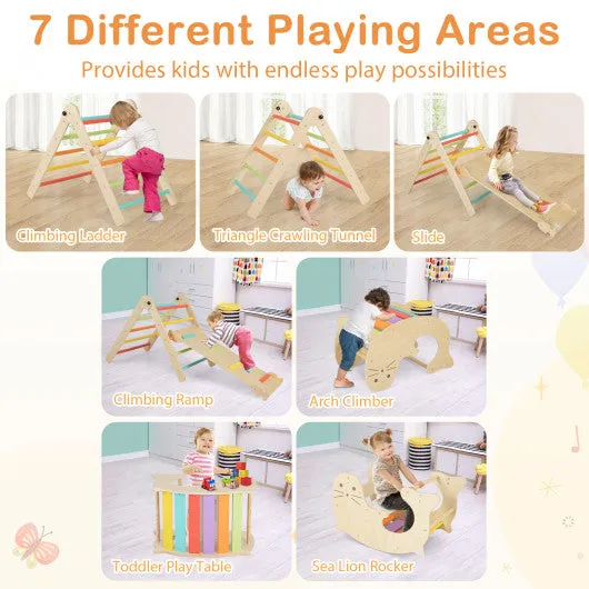 7-in-1 Indoor Climbing Toys for Toddlers with Reversible Ramp-Multicolor