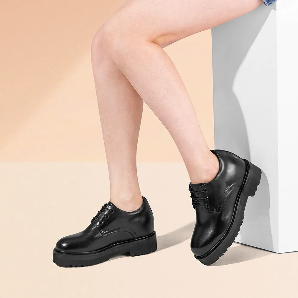 8 CM/3.15 Inches CMR CHAMARIPA Black Calfskin Business Height Increasing Casual Shoes
