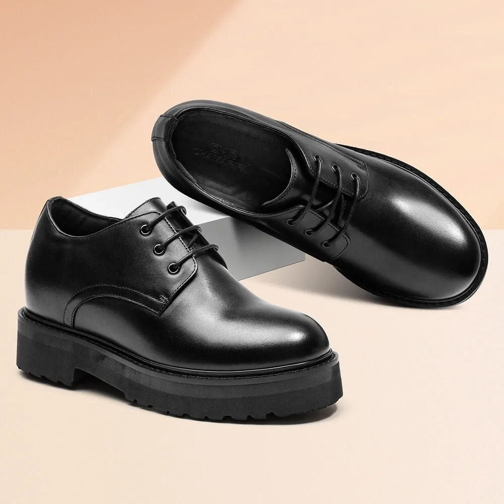 8 CM/3.15 Inches CMR CHAMARIPA Black Calfskin Business Height Increasing Casual Shoes