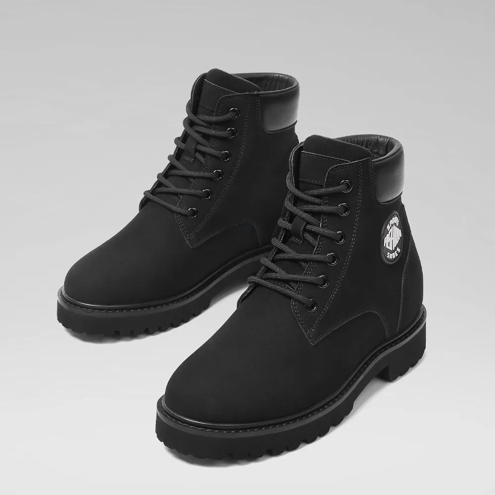 8 CM/3.15 Inches Women's Height Increasing Nubuck Leather Boots – Chic Lace-Up Elevator Shoes
