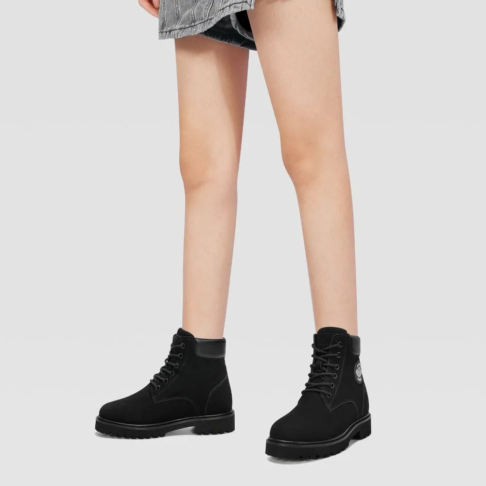 8 CM/3.15 Inches Women's Height Increasing Nubuck Leather Boots – Chic Lace-Up Elevator Shoes