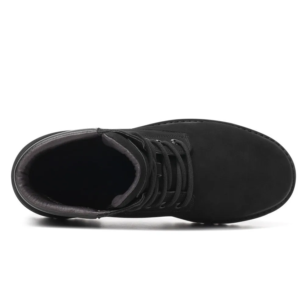 8 CM/3.15 Inches Women's Height Increasing Nubuck Leather Boots – Chic Lace-Up Elevator Shoes