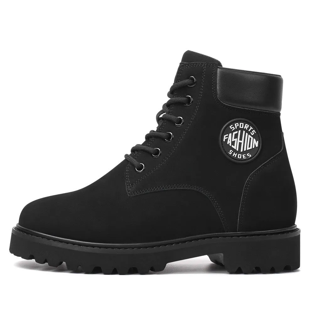 8 CM/3.15 Inches Women's Height Increasing Nubuck Leather Boots – Chic Lace-Up Elevator Shoes