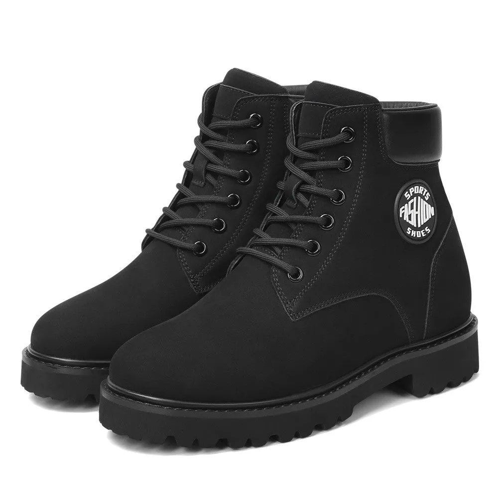 8 CM/3.15 Inches Women's Height Increasing Nubuck Leather Boots – Chic Lace-Up Elevator Shoes
