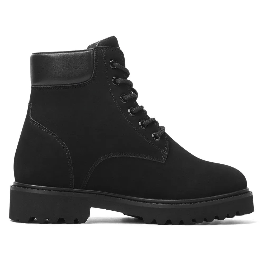 8 CM/3.15 Inches Women's Height Increasing Nubuck Leather Boots – Chic Lace-Up Elevator Shoes