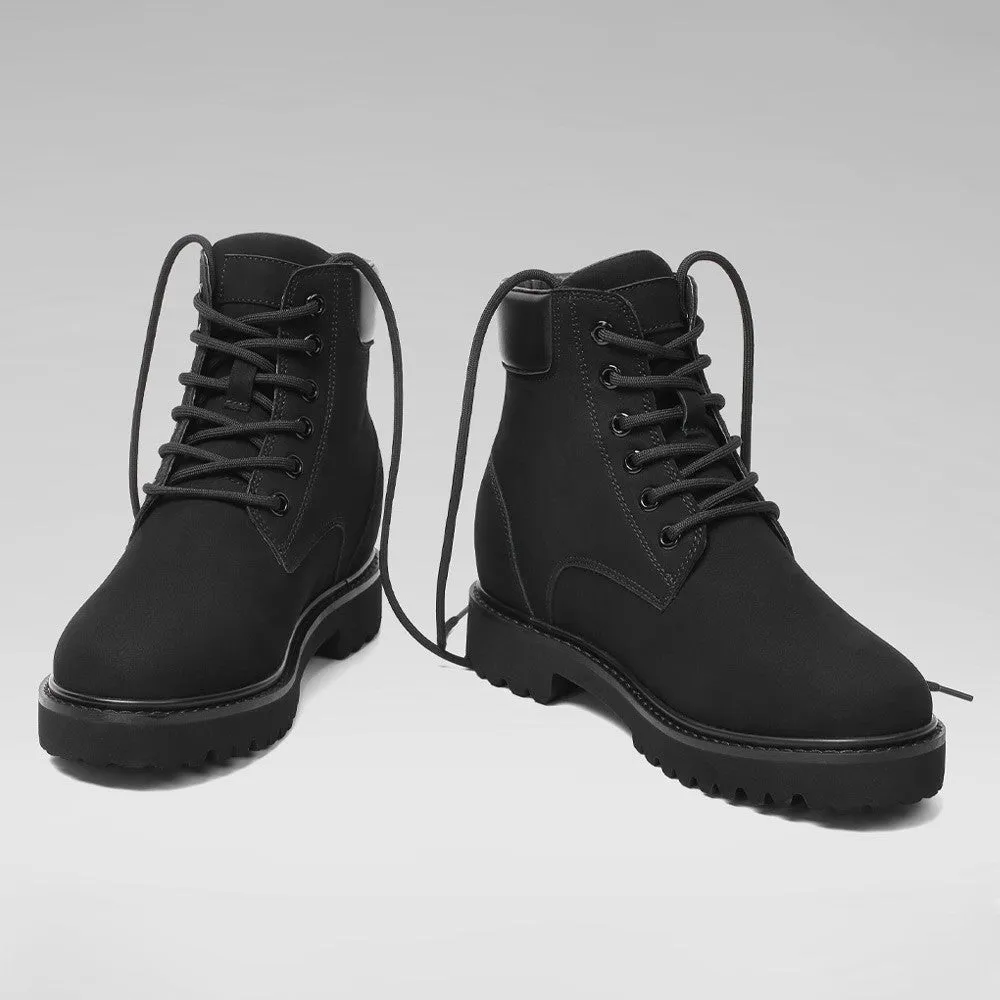 8 CM/3.15 Inches Women's Height Increasing Nubuck Leather Boots – Chic Lace-Up Elevator Shoes