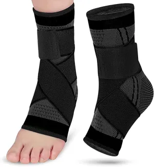 Achilles Tendonitis Brace with Compression Strap - Ankle Sleeve for Plantar Fasciitis, Peroneal Tendonitis Support, Achilles Sleeve for Sprained Ankle, Swelling and Heel Spur Swelling. One Size Achilles Tendon Wrap (Black) Black