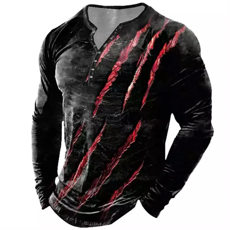 Adventure Ready Men's Color Block Hooded Henley Shirt with Patchwork Design