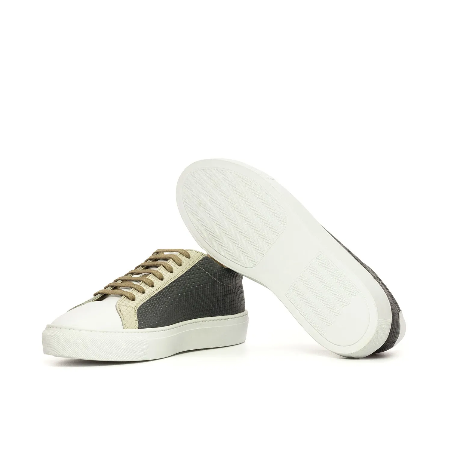 Ambrogio Bespoke Men's Shoes Nude, White & Gray Nappa / Woven Leather Casual Sneakers (AMB2416)