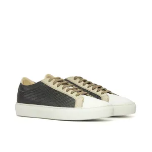 Ambrogio Bespoke Men's Shoes Nude, White & Gray Nappa / Woven Leather Casual Sneakers (AMB2416)