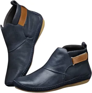Ankle Boots for Women No Heel, Arch Support Vintage Comfortable Wide Width Walking Sneakers Leather Slip On Casual Shoes