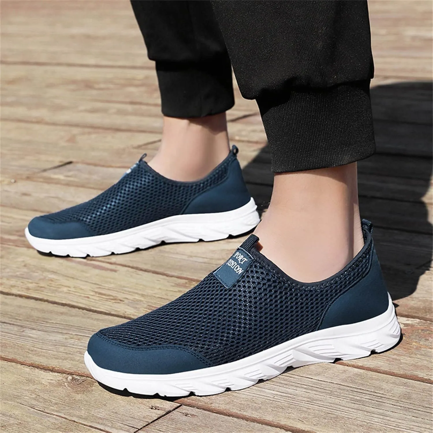 Arch Support Walking Shoes for Men Slip on Lightweight Breathable Fashion Sneaker Soft Flat Soled Elderly Shoes