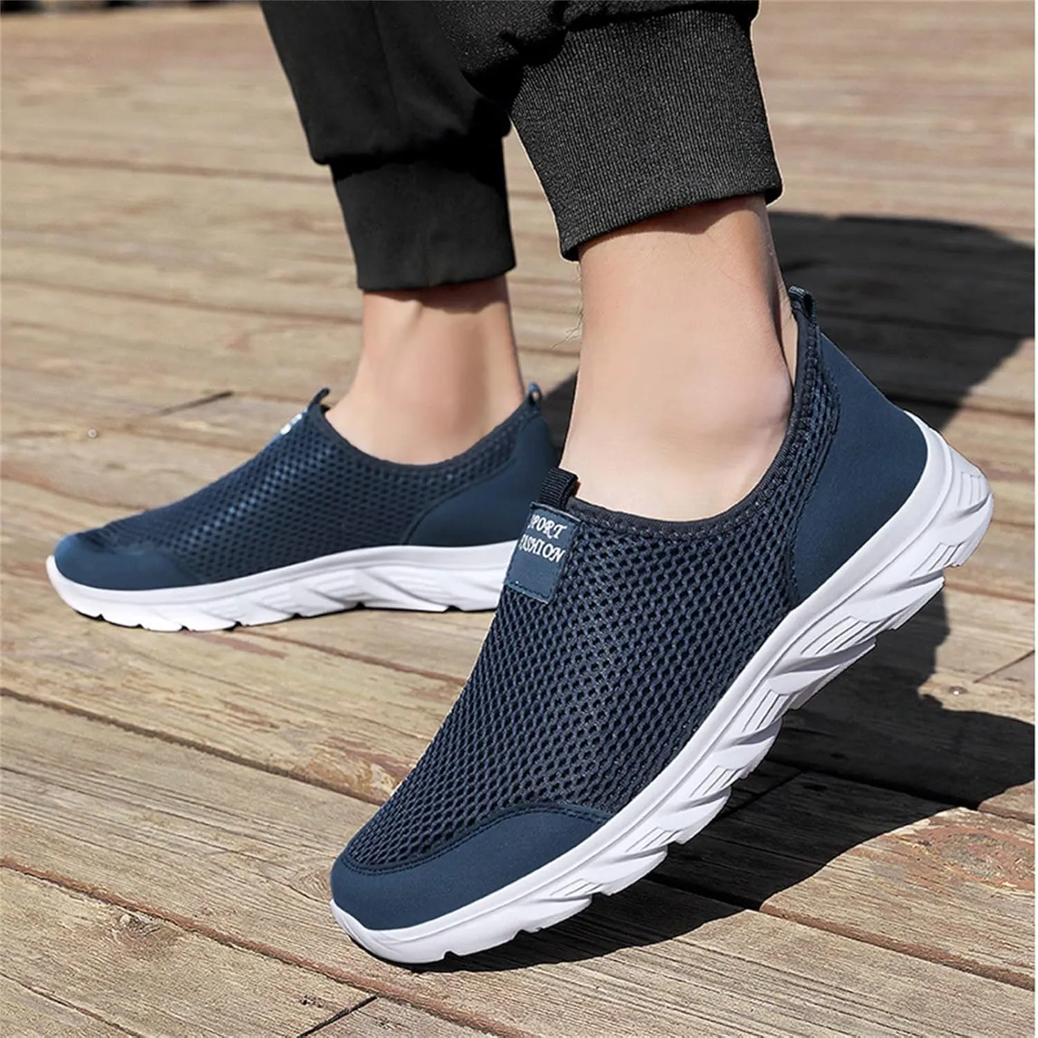 Arch Support Walking Shoes for Men Slip on Lightweight Breathable Fashion Sneaker Soft Flat Soled Elderly Shoes