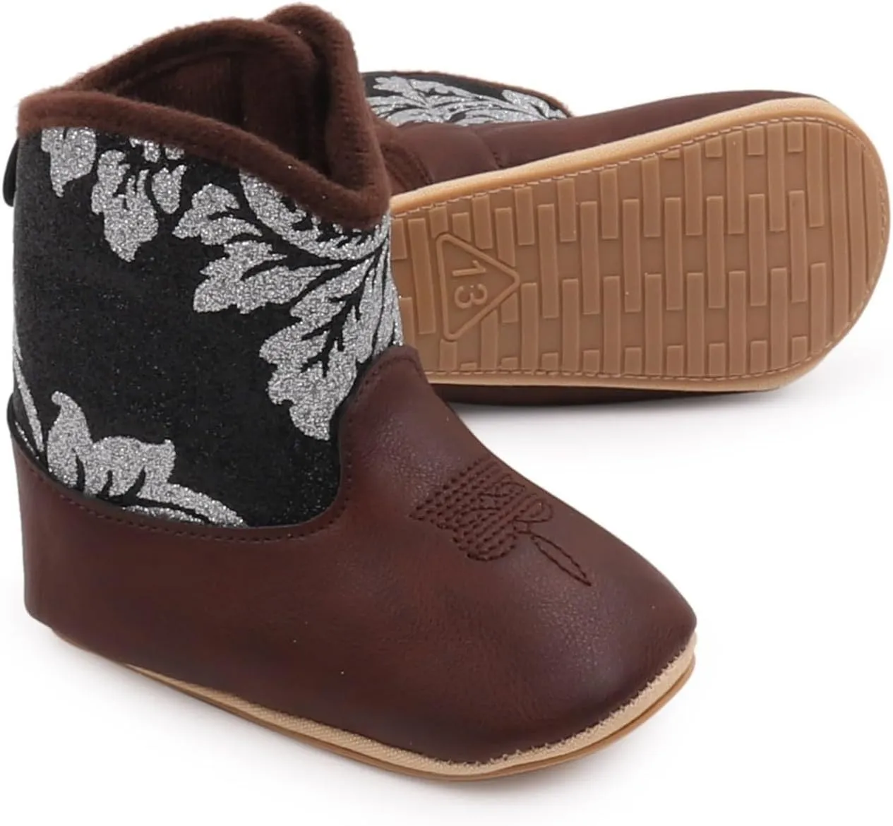 Baby Booties Cowboy Boots Leather Western Boots Soft Sole Non-Slip Crib Shoes for Infant Toddler Girls Boys Newborn