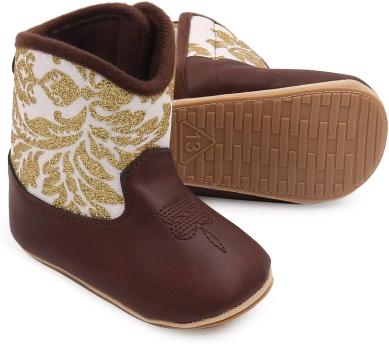 Baby Booties Cowboy Boots Leather Western Boots Soft Sole Non-Slip Crib Shoes for Infant Toddler Girls Boys Newborn