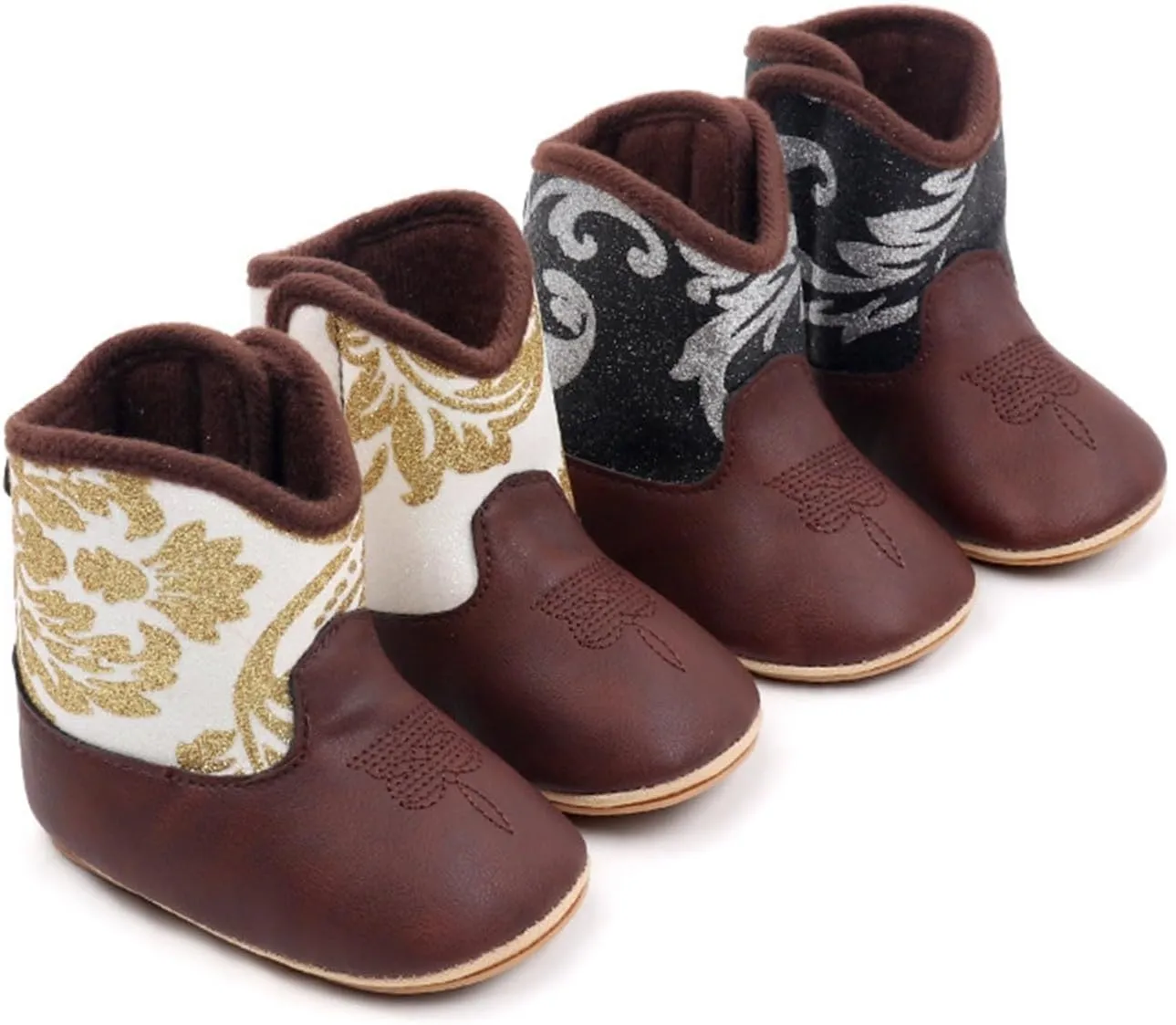 Baby Booties Cowboy Boots Leather Western Boots Soft Sole Non-Slip Crib Shoes for Infant Toddler Girls Boys Newborn