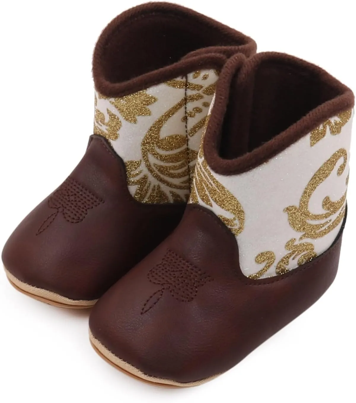 Baby Booties Cowboy Boots Leather Western Boots Soft Sole Non-Slip Crib Shoes for Infant Toddler Girls Boys Newborn