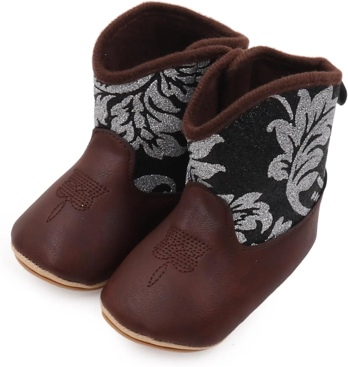 Baby Booties Cowboy Boots Leather Western Boots Soft Sole Non-Slip Crib Shoes for Infant Toddler Girls Boys Newborn