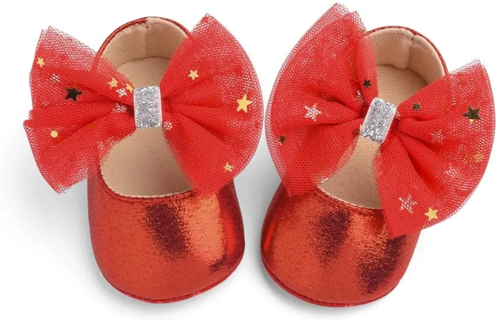 Baby Flat Dress Shoes,0-12Months Toddler Kids Baby Girls Boys Sequin Cute Bow FirstWalk Hook&Loop Casual Shoes