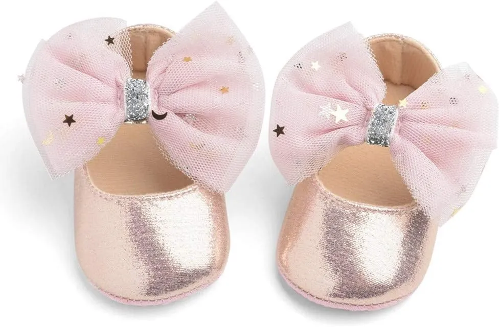 Baby Flat Dress Shoes,0-12Months Toddler Kids Baby Girls Boys Sequin Cute Bow FirstWalk Hook&Loop Casual Shoes