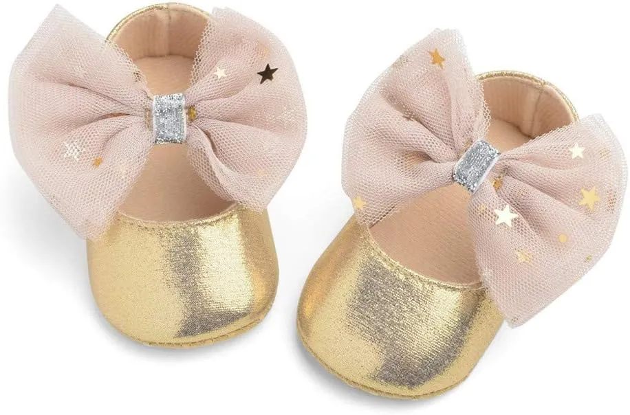 Baby Flat Dress Shoes,0-12Months Toddler Kids Baby Girls Boys Sequin Cute Bow FirstWalk Hook&Loop Casual Shoes