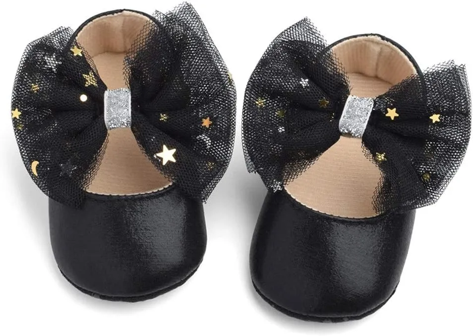 Baby Flat Dress Shoes,0-12Months Toddler Kids Baby Girls Boys Sequin Cute Bow FirstWalk Hook&Loop Casual Shoes