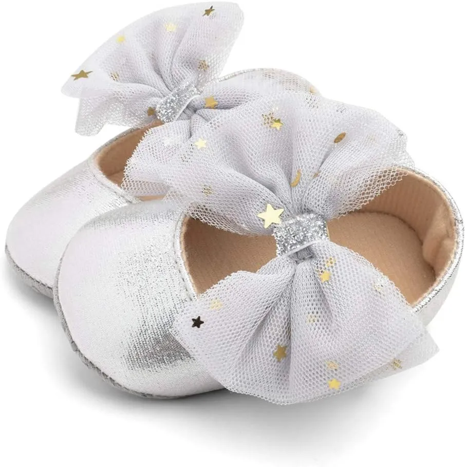 Baby Flat Dress Shoes,0-12Months Toddler Kids Baby Girls Boys Sequin Cute Bow FirstWalk Hook&Loop Casual Shoes