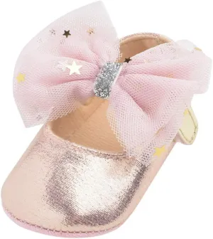 Baby Flat Dress Shoes,0-12Months Toddler Kids Baby Girls Boys Sequin Cute Bow FirstWalk Hook&Loop Casual Shoes