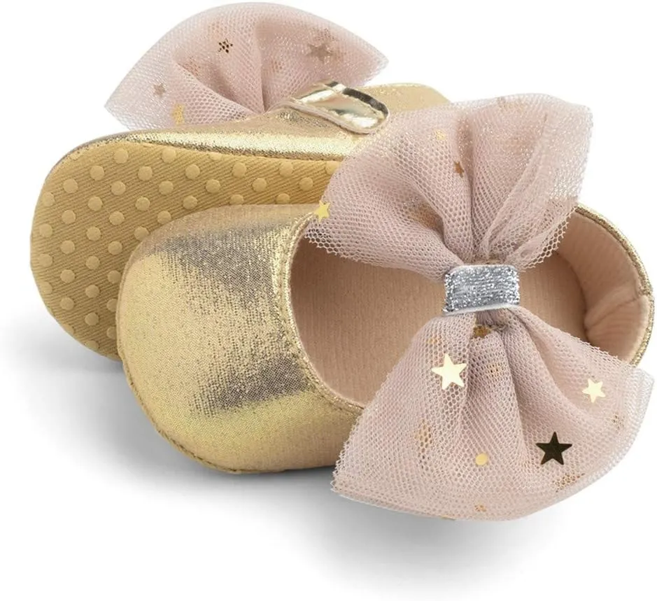 Baby Flat Dress Shoes,0-12Months Toddler Kids Baby Girls Boys Sequin Cute Bow FirstWalk Hook&Loop Casual Shoes