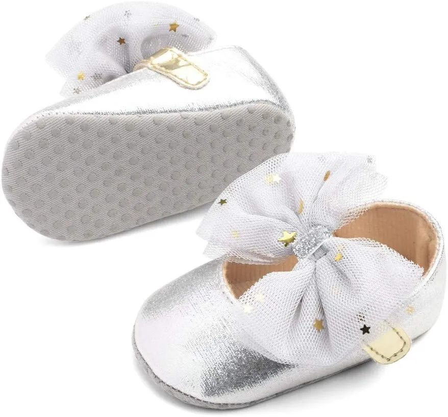 Baby Flat Dress Shoes,0-12Months Toddler Kids Baby Girls Boys Sequin Cute Bow FirstWalk Hook&Loop Casual Shoes