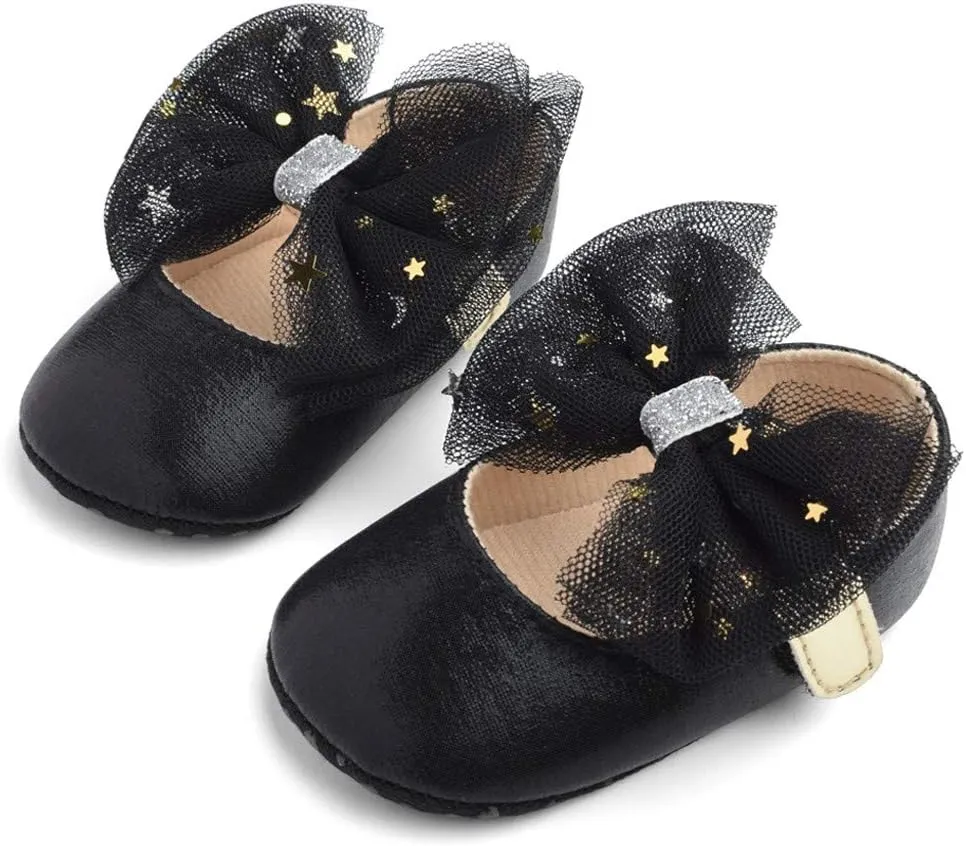 Baby Flat Dress Shoes,0-12Months Toddler Kids Baby Girls Boys Sequin Cute Bow FirstWalk Hook&Loop Casual Shoes