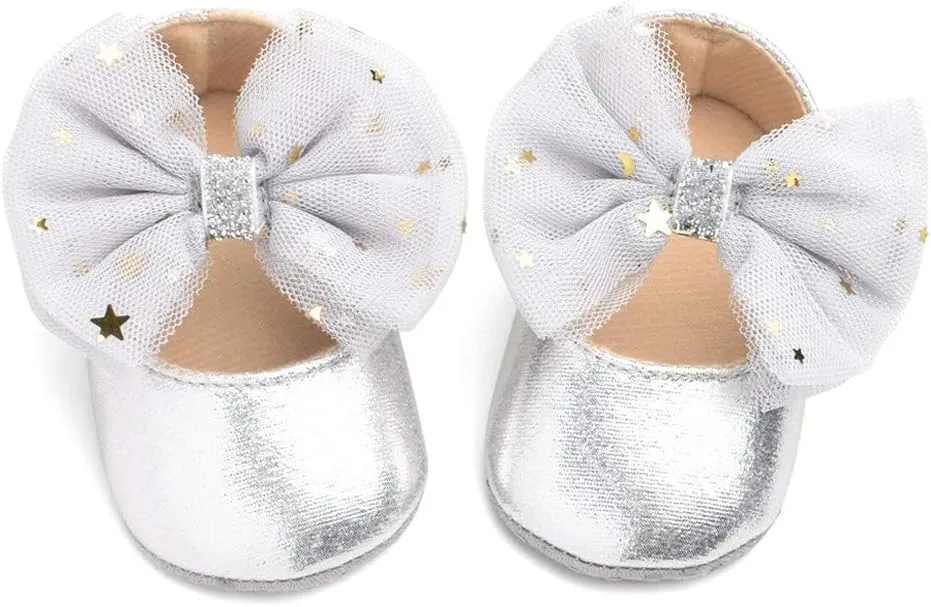 Baby Flat Dress Shoes,0-12Months Toddler Kids Baby Girls Boys Sequin Cute Bow FirstWalk Hook&Loop Casual Shoes