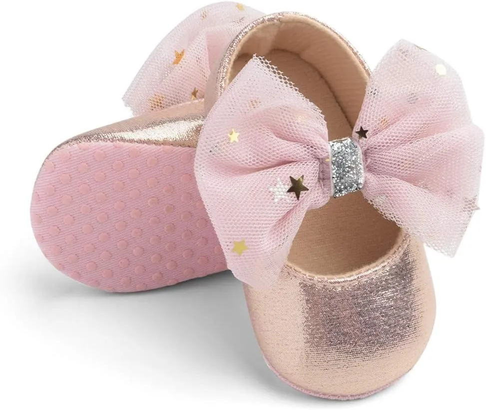 Baby Flat Dress Shoes,0-12Months Toddler Kids Baby Girls Boys Sequin Cute Bow FirstWalk Hook&Loop Casual Shoes