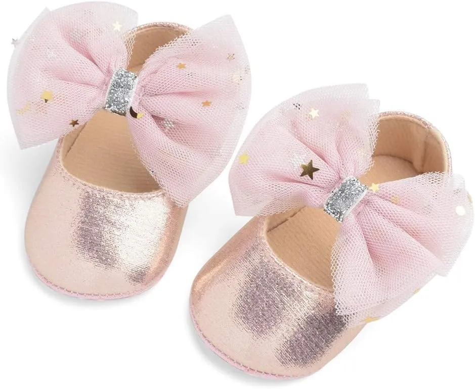 Baby Flat Dress Shoes,0-12Months Toddler Kids Baby Girls Boys Sequin Cute Bow FirstWalk Hook&Loop Casual Shoes
