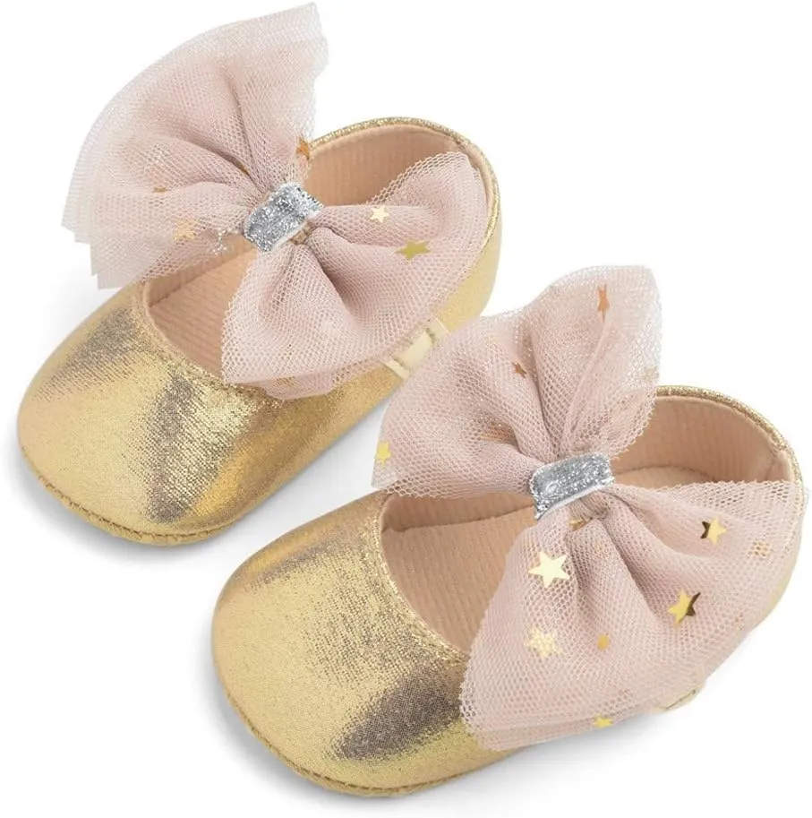 Baby Flat Dress Shoes,0-12Months Toddler Kids Baby Girls Boys Sequin Cute Bow FirstWalk Hook&Loop Casual Shoes