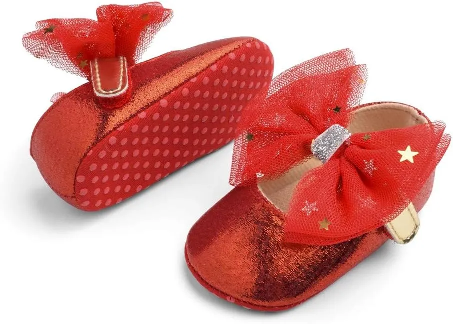 Baby Flat Dress Shoes,0-12Months Toddler Kids Baby Girls Boys Sequin Cute Bow FirstWalk Hook&Loop Casual Shoes